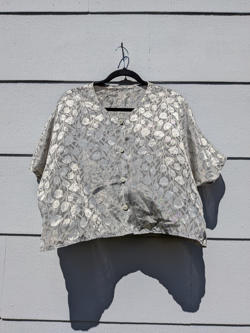 Reworked Women's Gold Embellished Leaf-Pattern Boxy Top